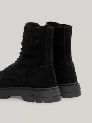 Botas de cano médio com cadarço em camurça