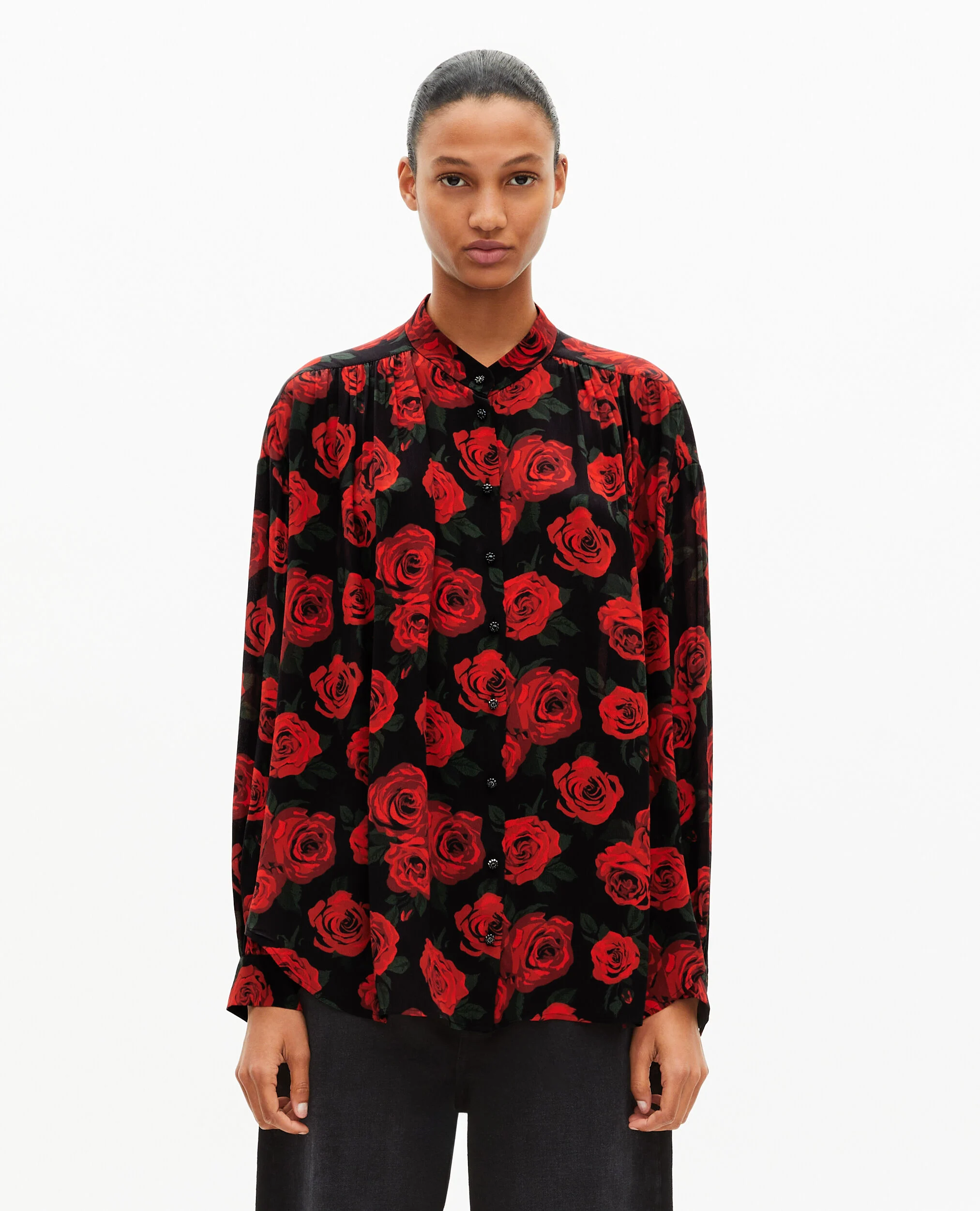 Chemise ample imprimé fleuri noire