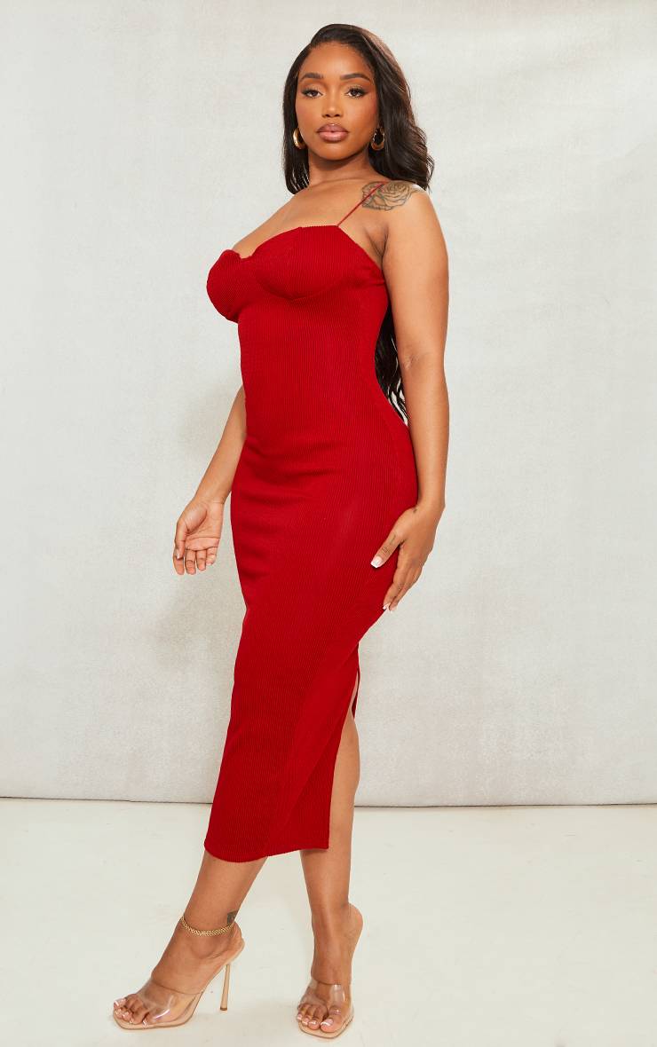 Rouge Robe Midaxi Plissée Shape À Bretelles Avec Détail Bustier