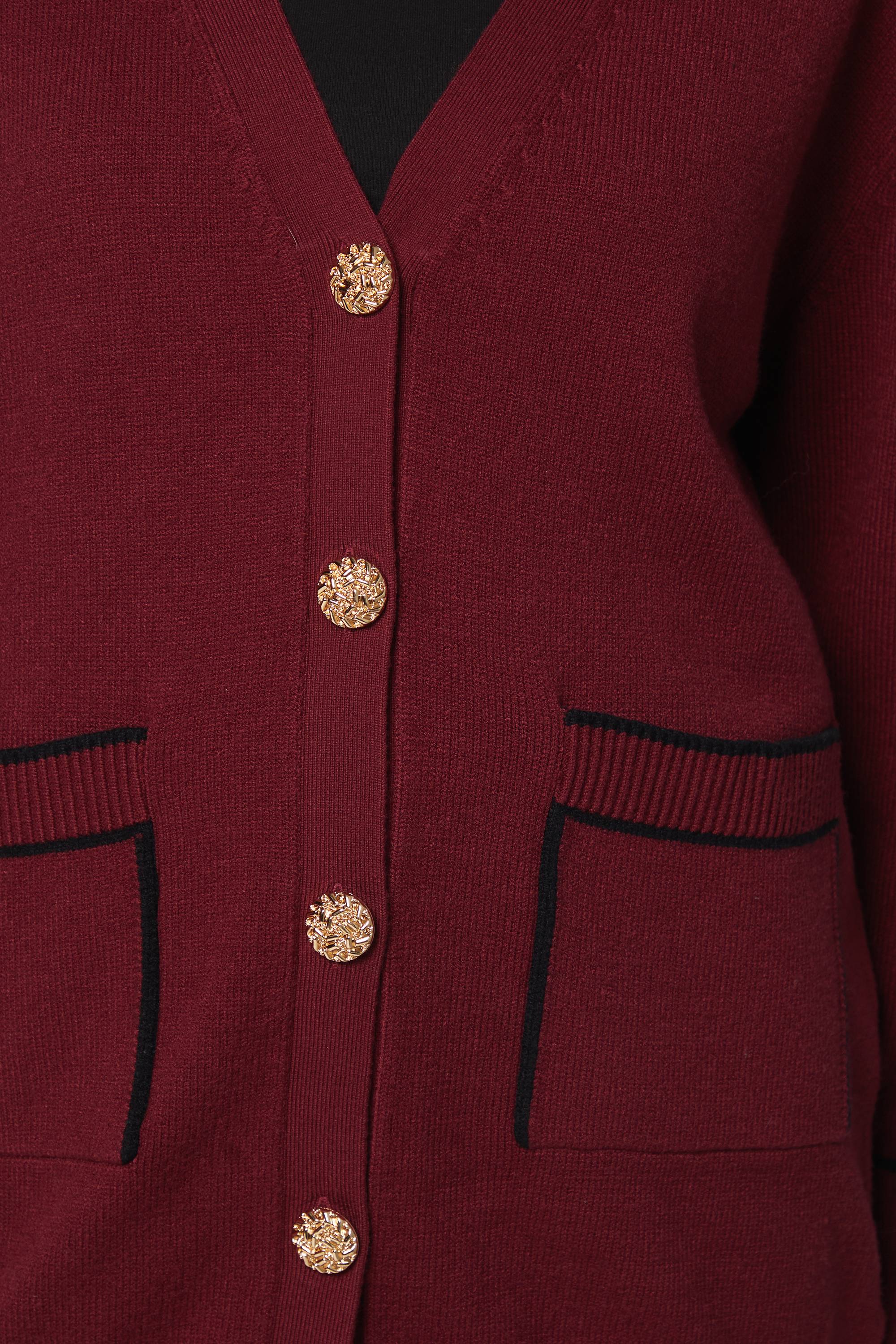 Wallis Cardigan Boutonné à Liserés Cranberry