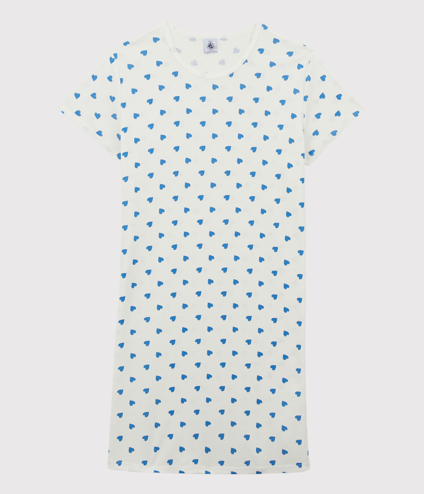 Chemise de nuit manches courtes fille cœurs bleus en coton