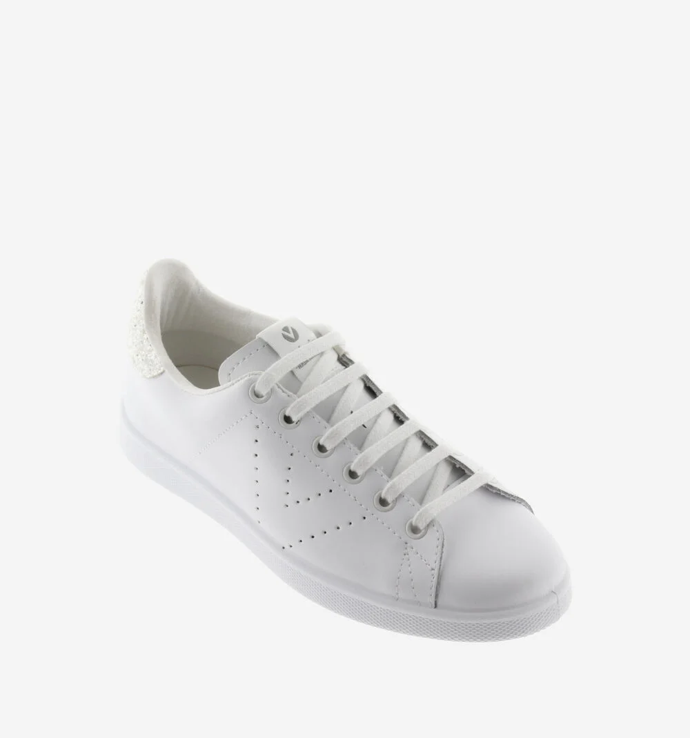 TENIS CUIR & GLITTER Baskets blanches en cuir BLANCO