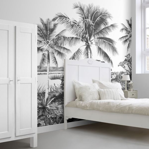 Estahome Landschap Met Palmen Fotobehang  - 4,185 x 2,79 m - Zwart / Wit