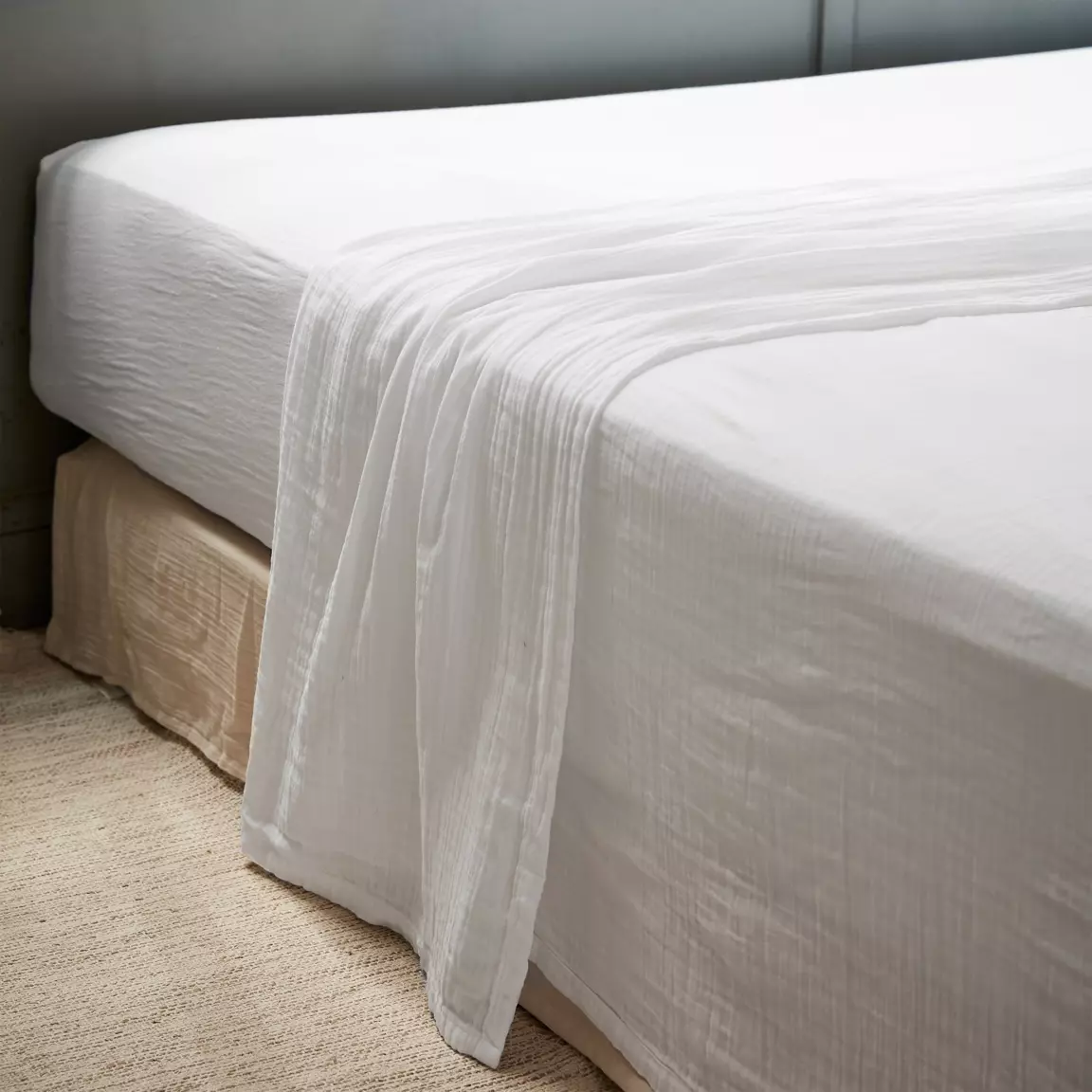Drap plat gaze de coton (240 x 300 cm) Gaïa Blanc chantilly