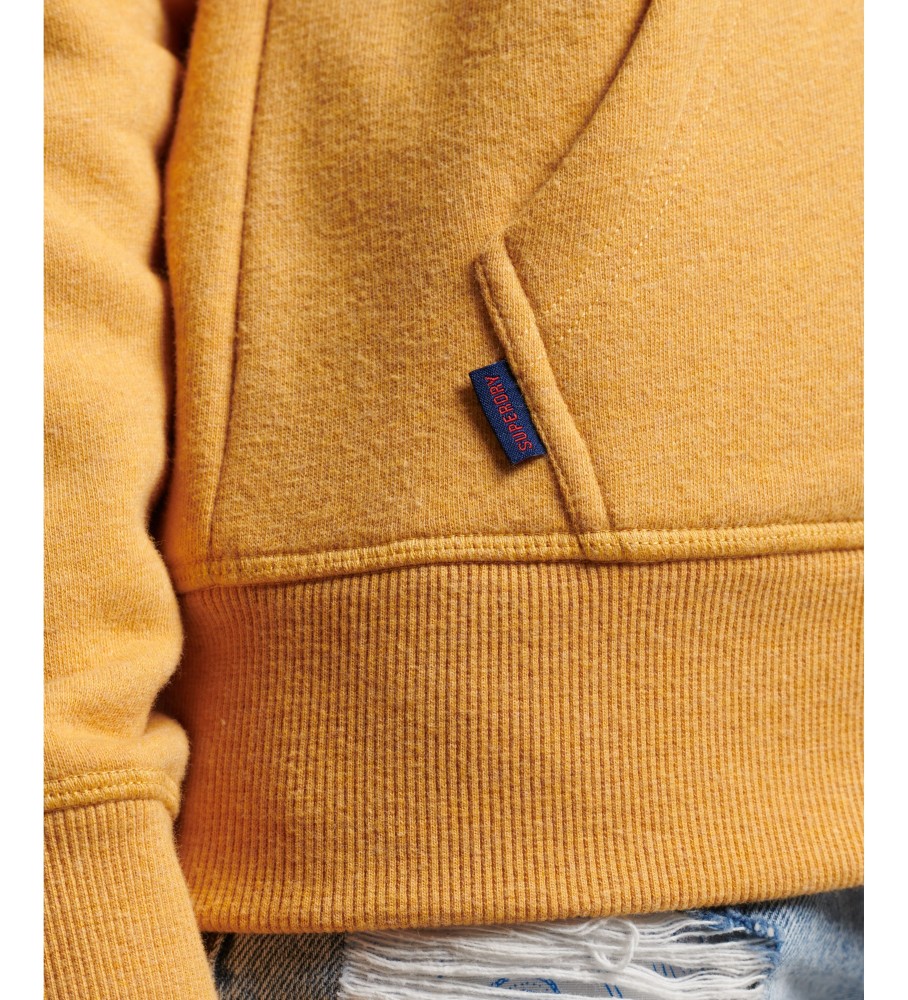 Moletom com zíper Superdry e logo vintage bordado na cor amarela.