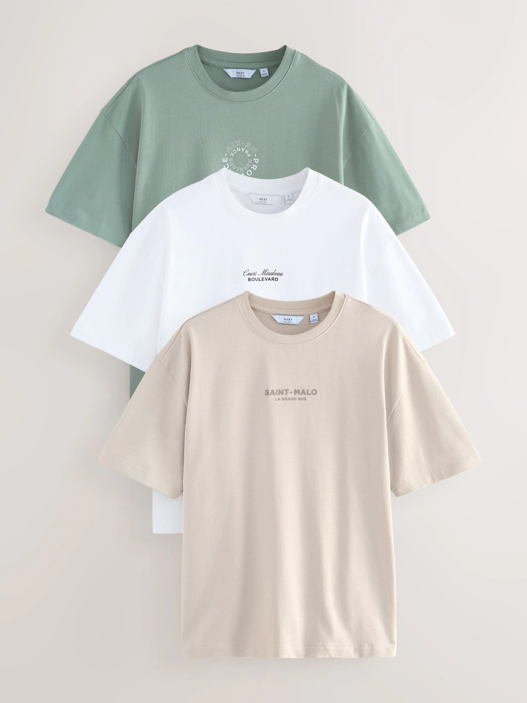 Wit/groen/neutraal - Relaxt dik T-shirt met grafische print