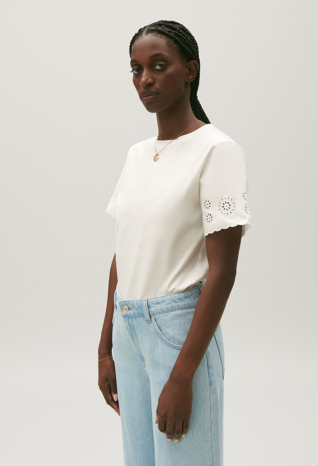 T-shirt coton broderie anglaise ecru