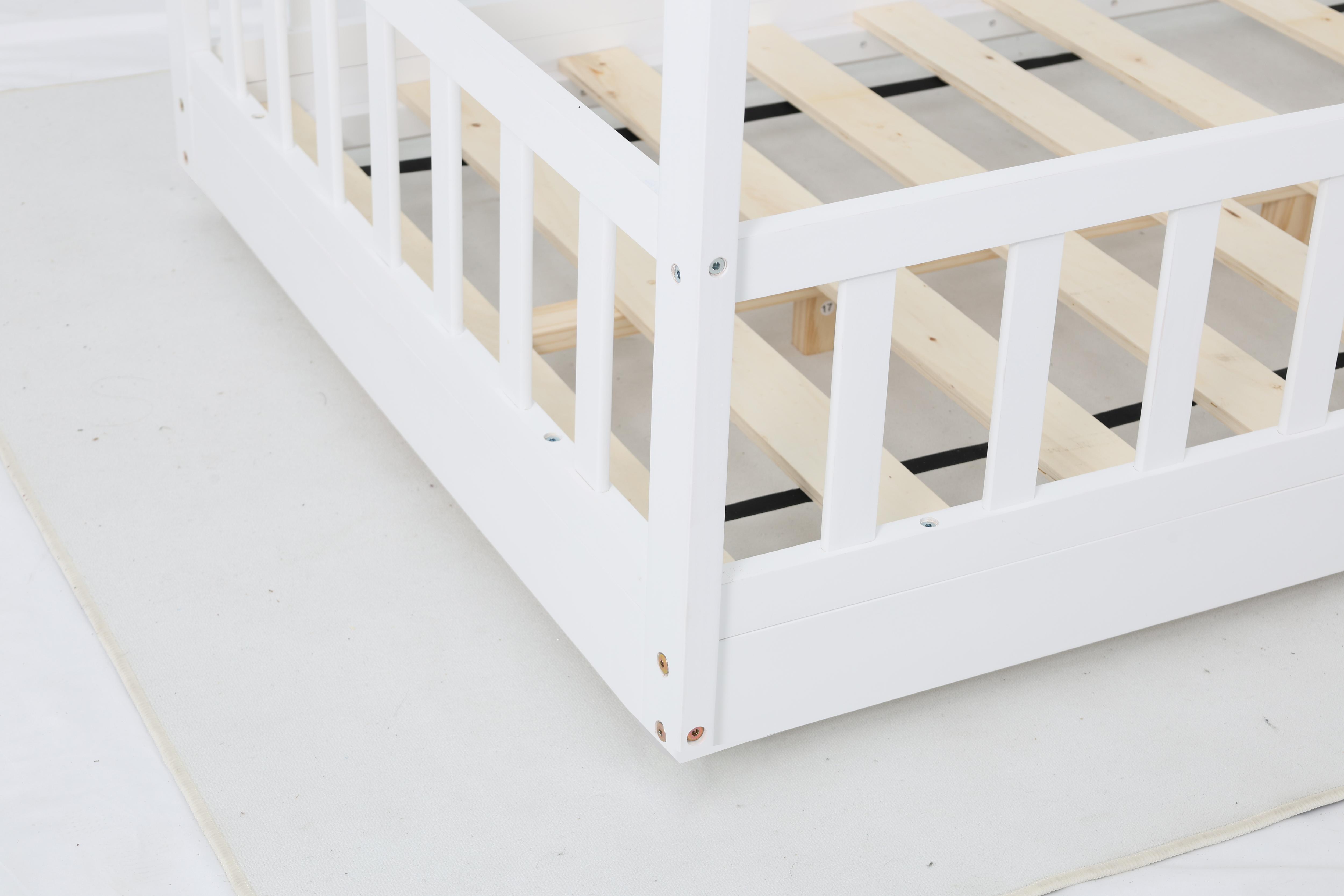 LIT CABANE BLANC BARRIERE 190X90CM