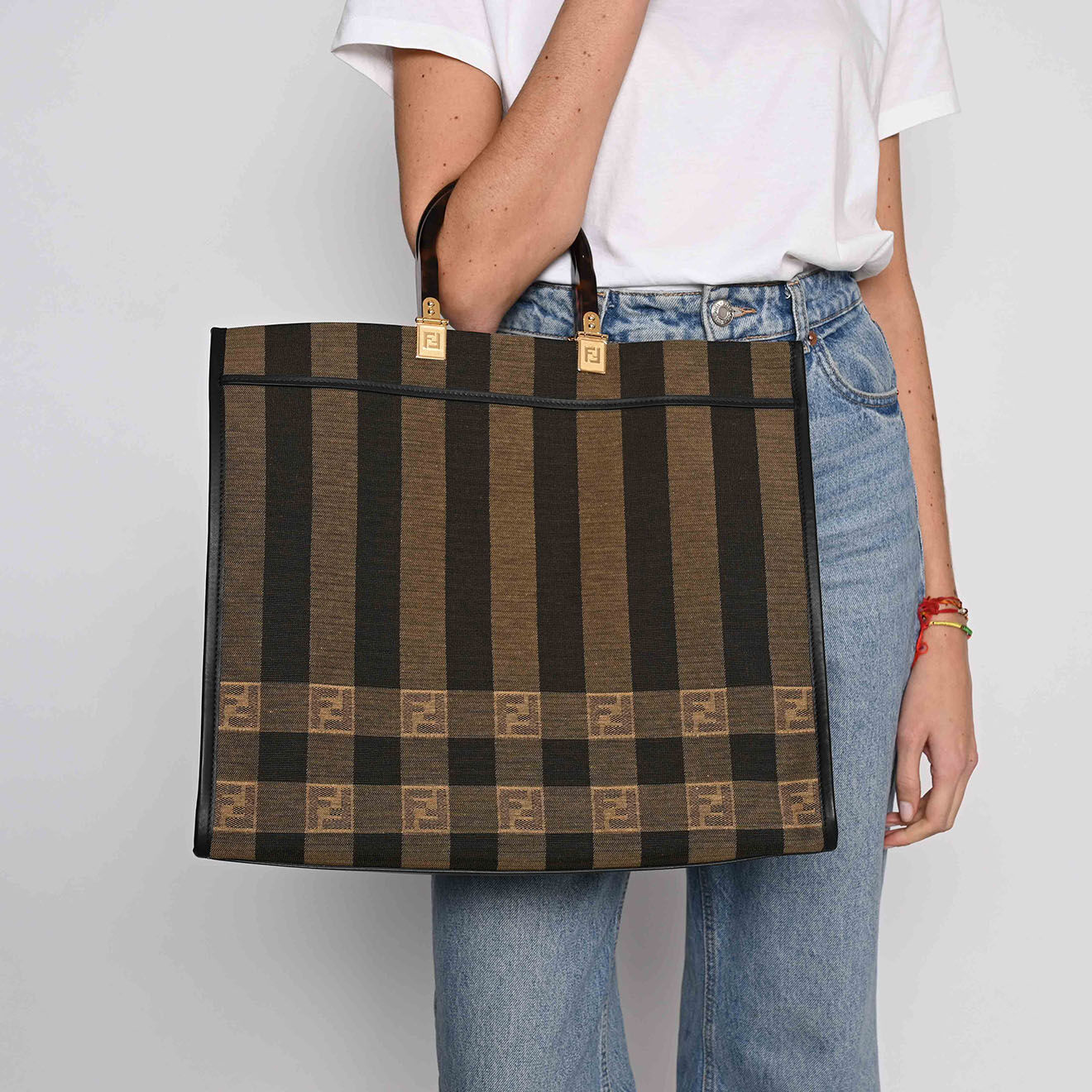 Fendi Sac cabas Sunshine en Toile marron - Neuf sans étiquette - L.40 cm