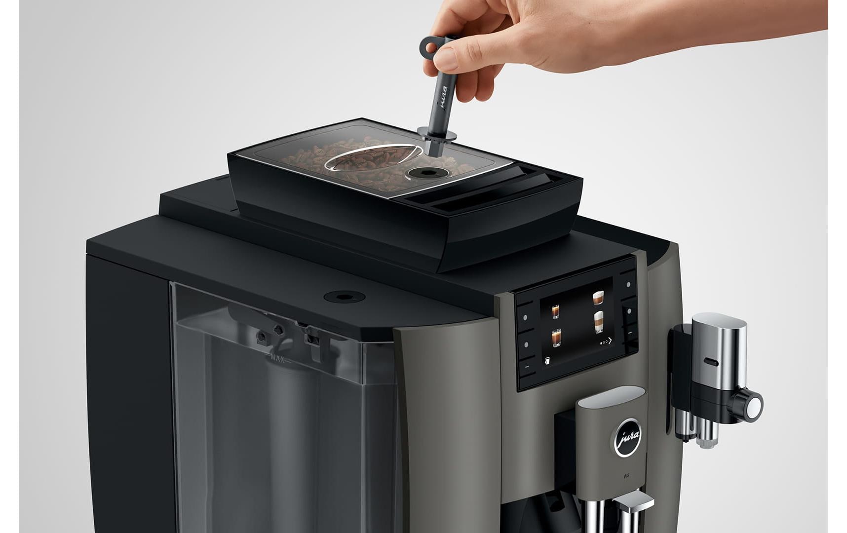 Kaffeevollautomat W8 Dark Inox (SA)<br>Zwei-Tassen-Vollautomat für eine Vielzahl von Kaffeegetränken