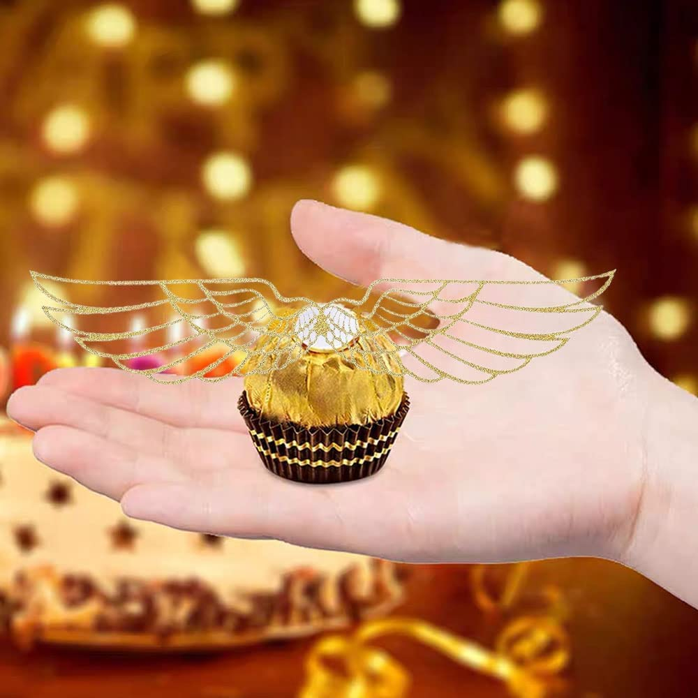 (100er Set) Goldene Snitch Dessert Topper Zauber Flügel Schnatz Dekoration für Schokoladen Kugeln / Cupcakes / Bonbons - Gold