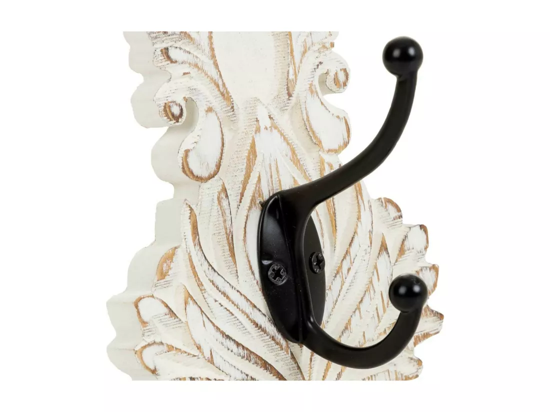 Patère murale en bois sculpté blanc 11.5x8.5x20.5h