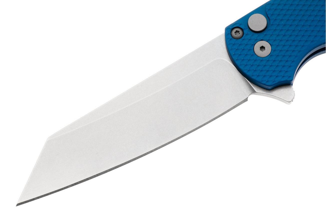 Pro-Tech Malibu 5405-BLUE, Stonewashed CPM MagnaCut, Reverse Tanto, Blue Textured Aluminum zakmes