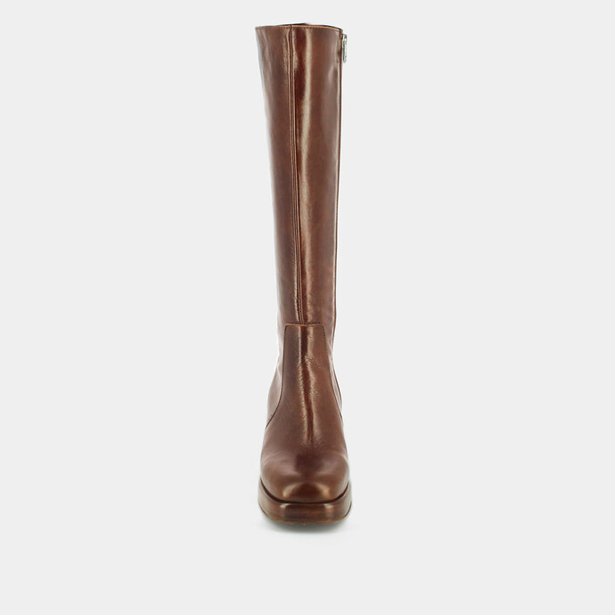 Bottes à plateformes  en cuir vieilli marron