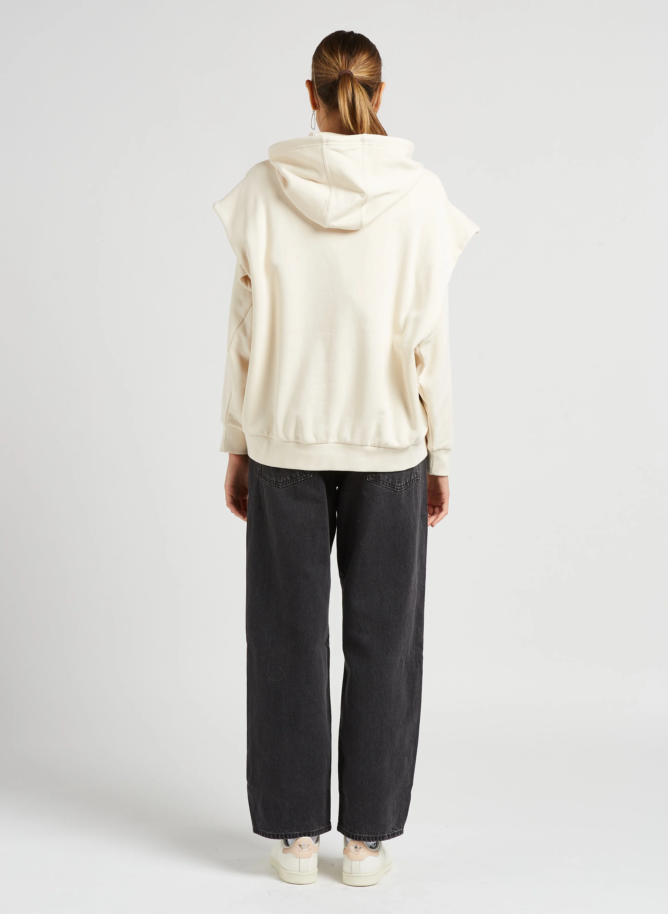 Sweat à capuche deux en un sérigraphié en coton| Beige