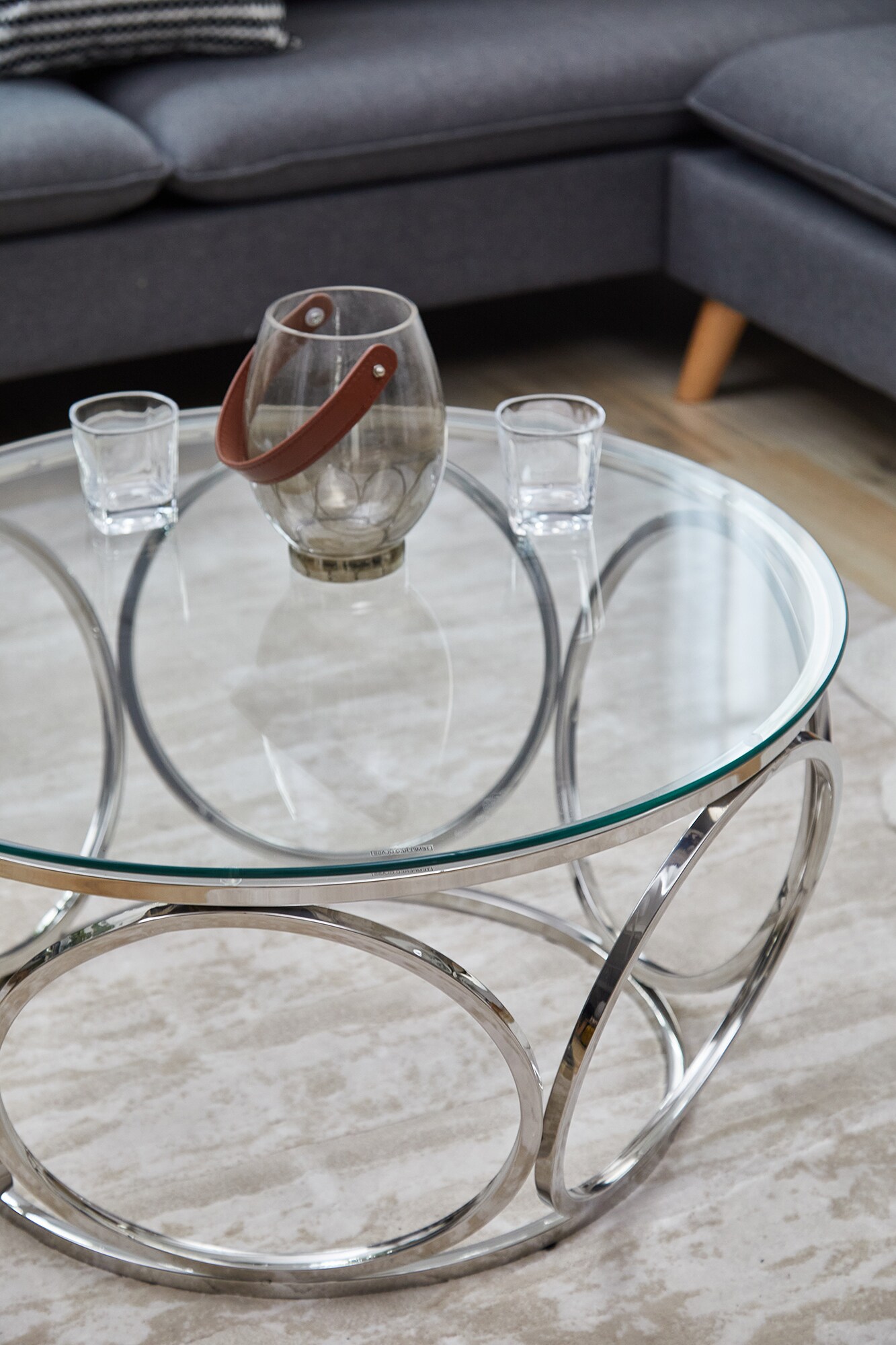 Couchtisch Ø 80 cm silber Glastisch Beistelltisch Sofatisch Wohnzimmertisch