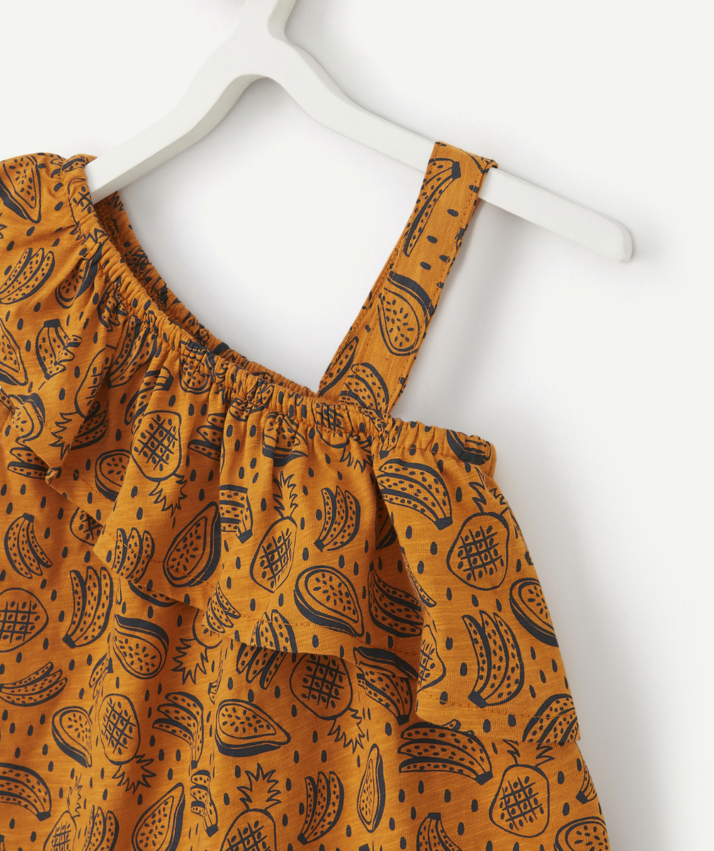 T-SHIRT ASYMÉTRIQUE FILLE EN COTON BIO IMPRIMÉ FRUITS