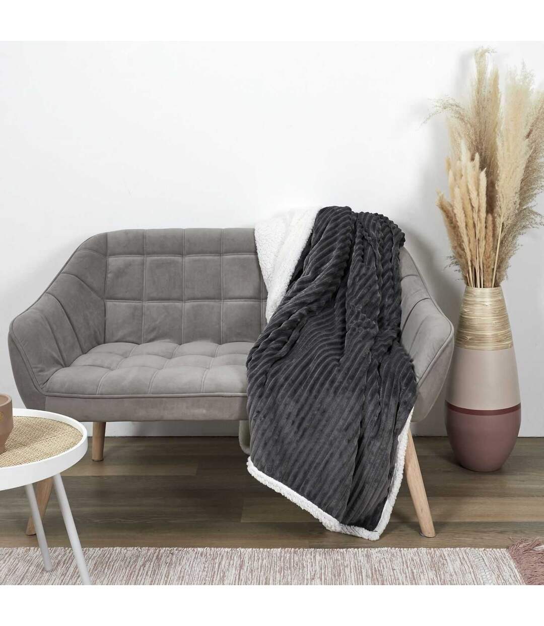 Plaid flanelle côtelé - 180x220cm - Gris