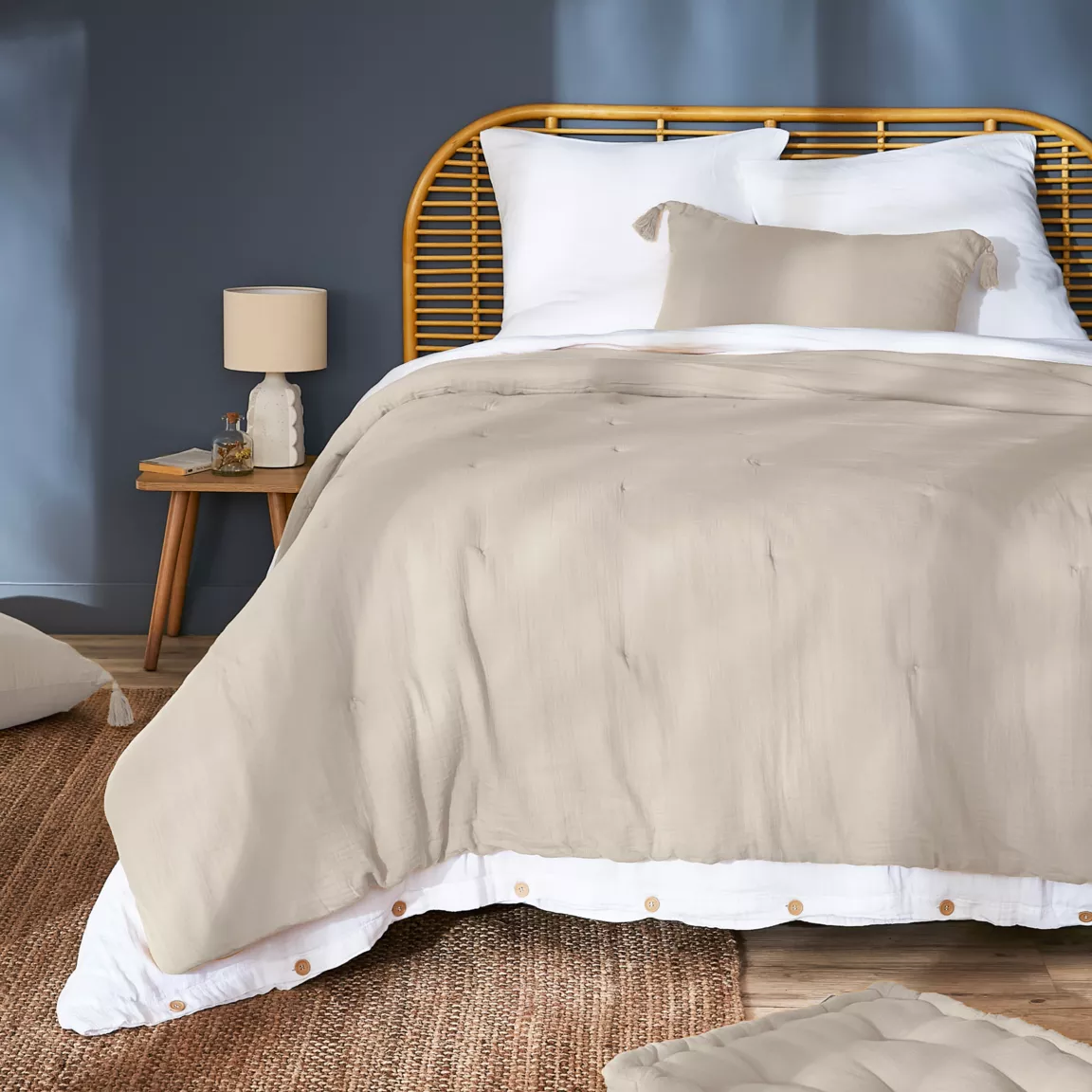Couvre-lit matelassé gaze de coton (260 x 240 cm) Gaïa Beige pampa