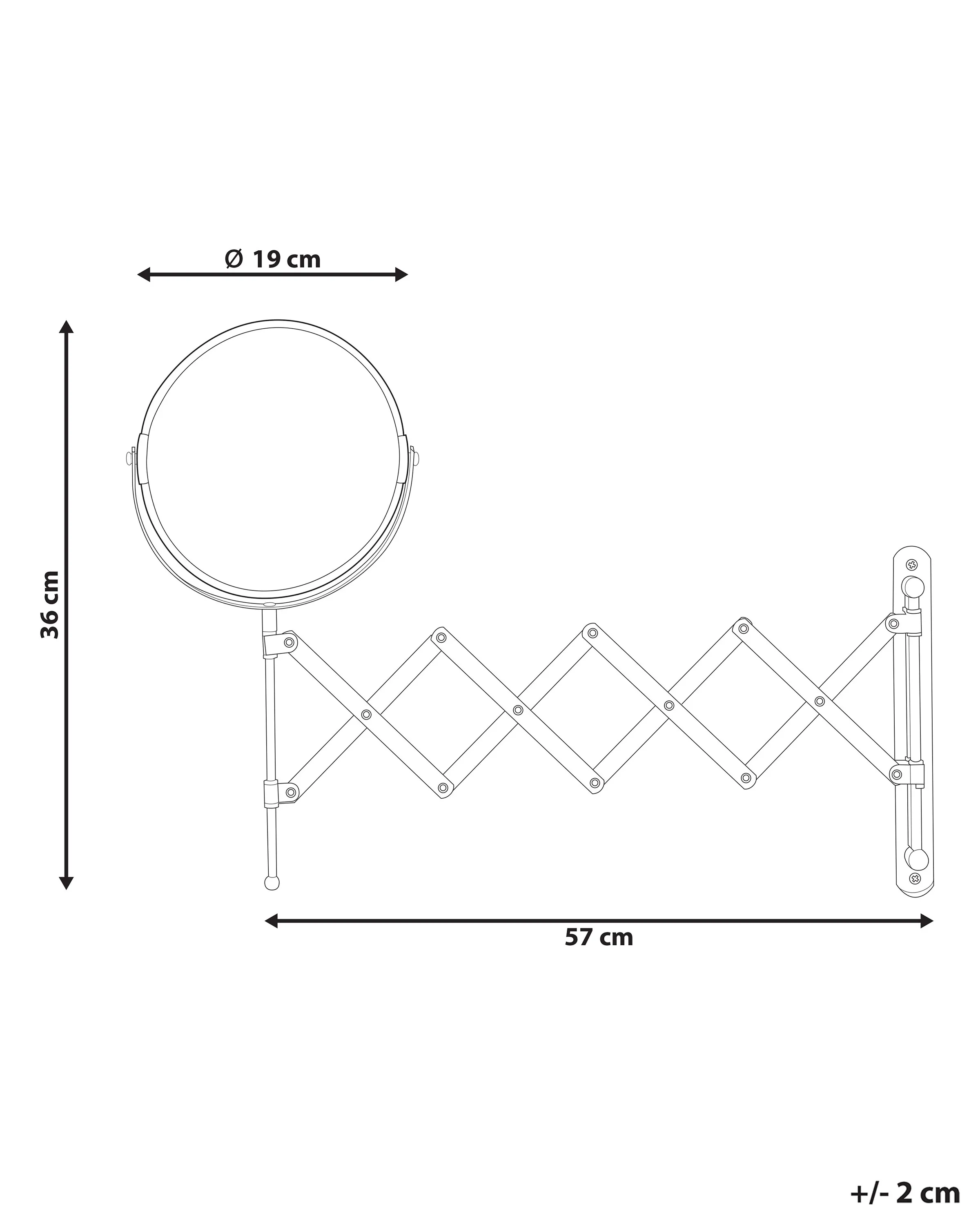Uittrekbare hangende make-up spiegel YVELINES 57 cm 36 cm Metaal Zilver