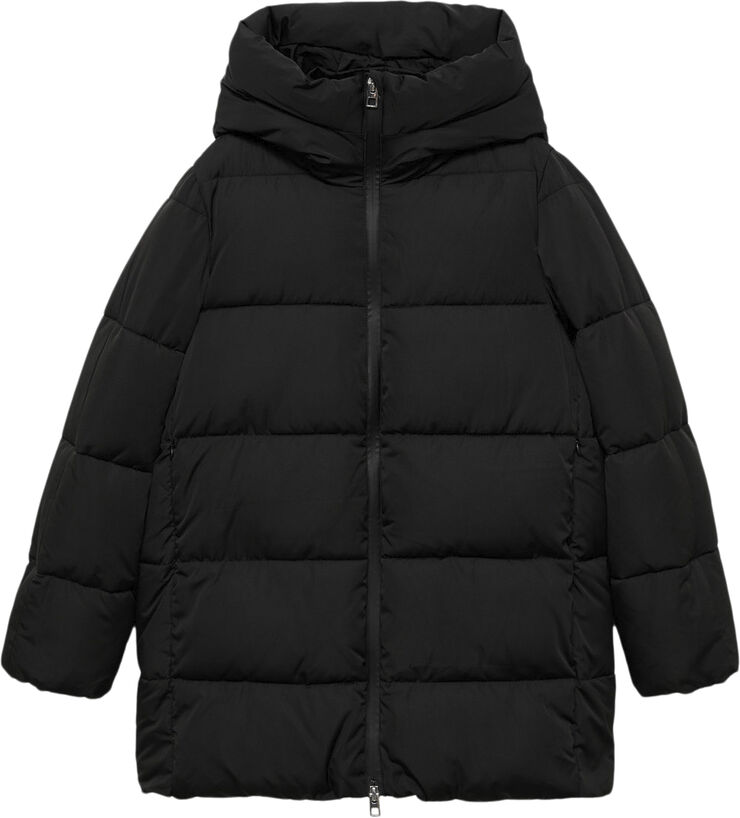 MANGO Hood quilted coat Black