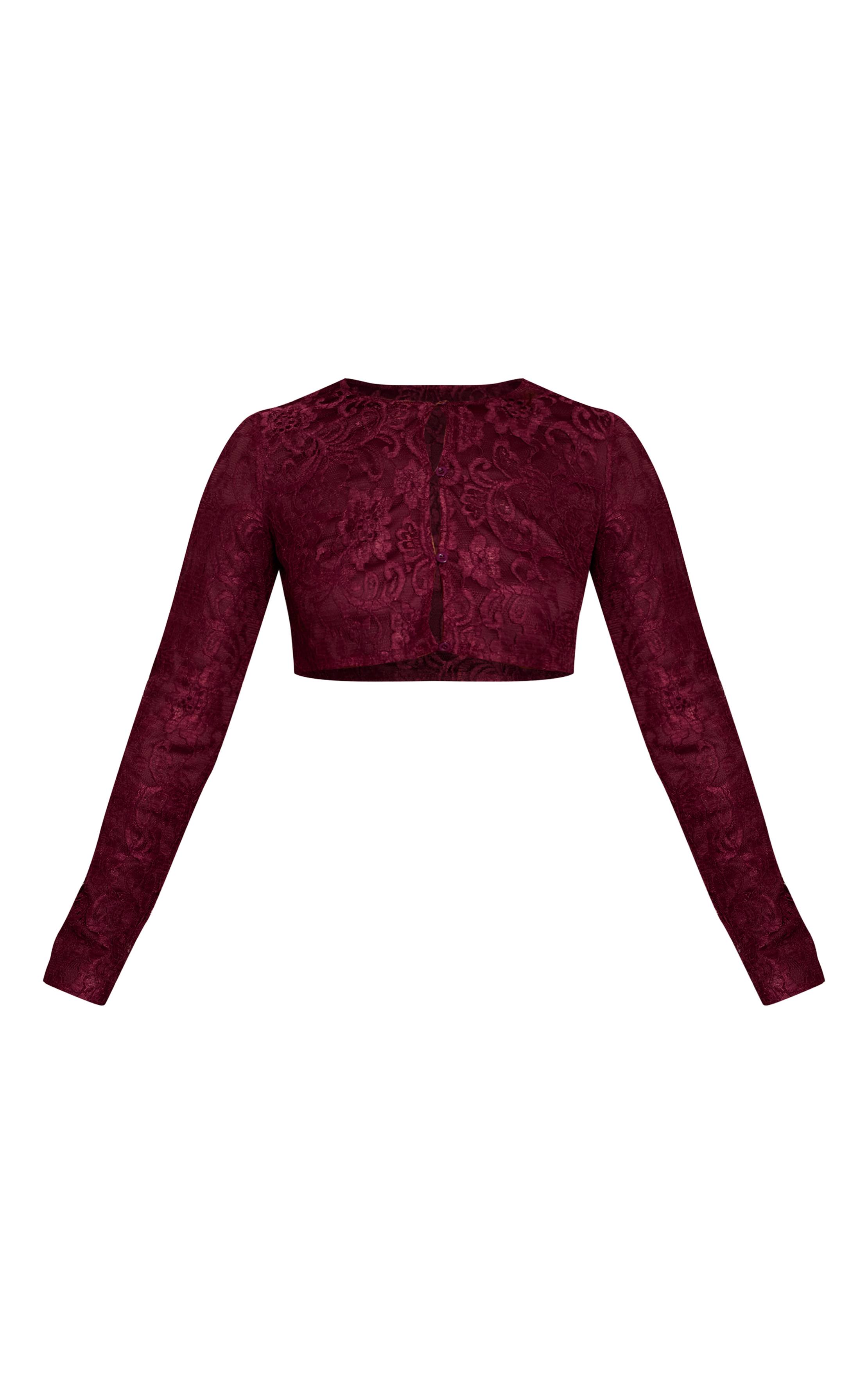 Prune Ensemble Top Court En Dentelle À Manches Longues Et Boutons