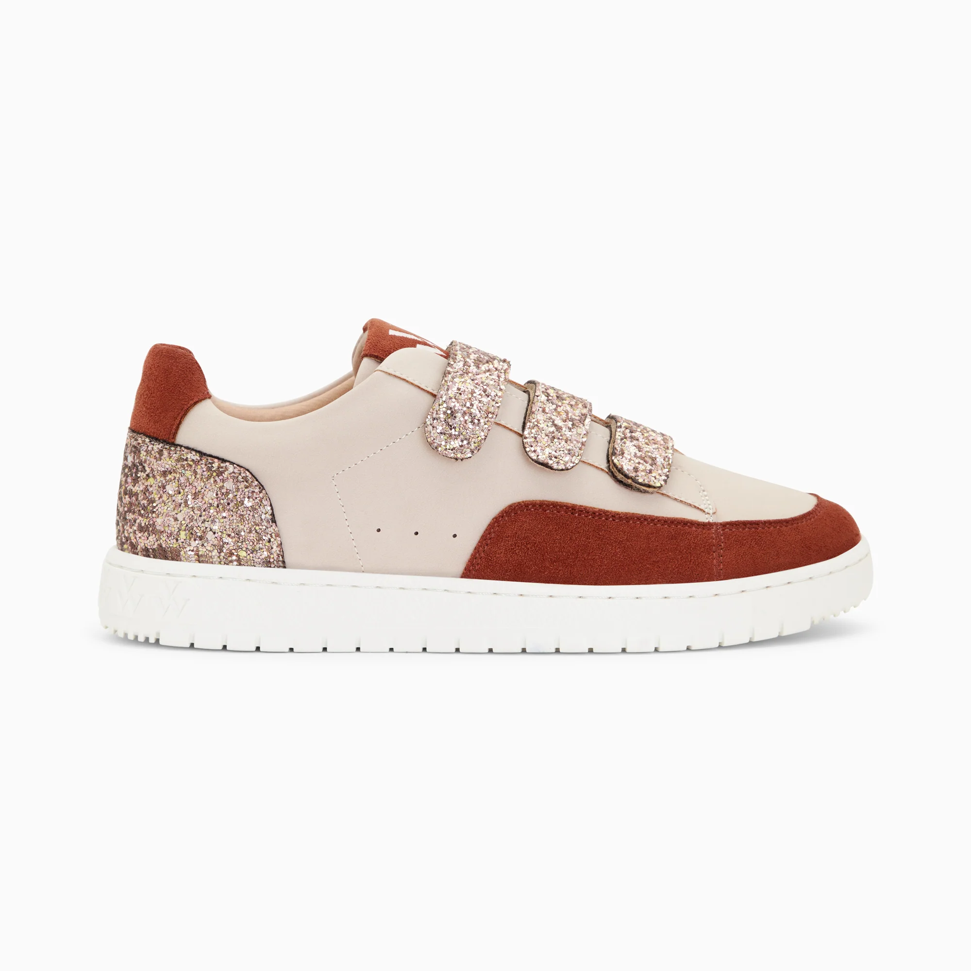 Sneakers-Baskets Paloma nude et marron à scratchs glitter
