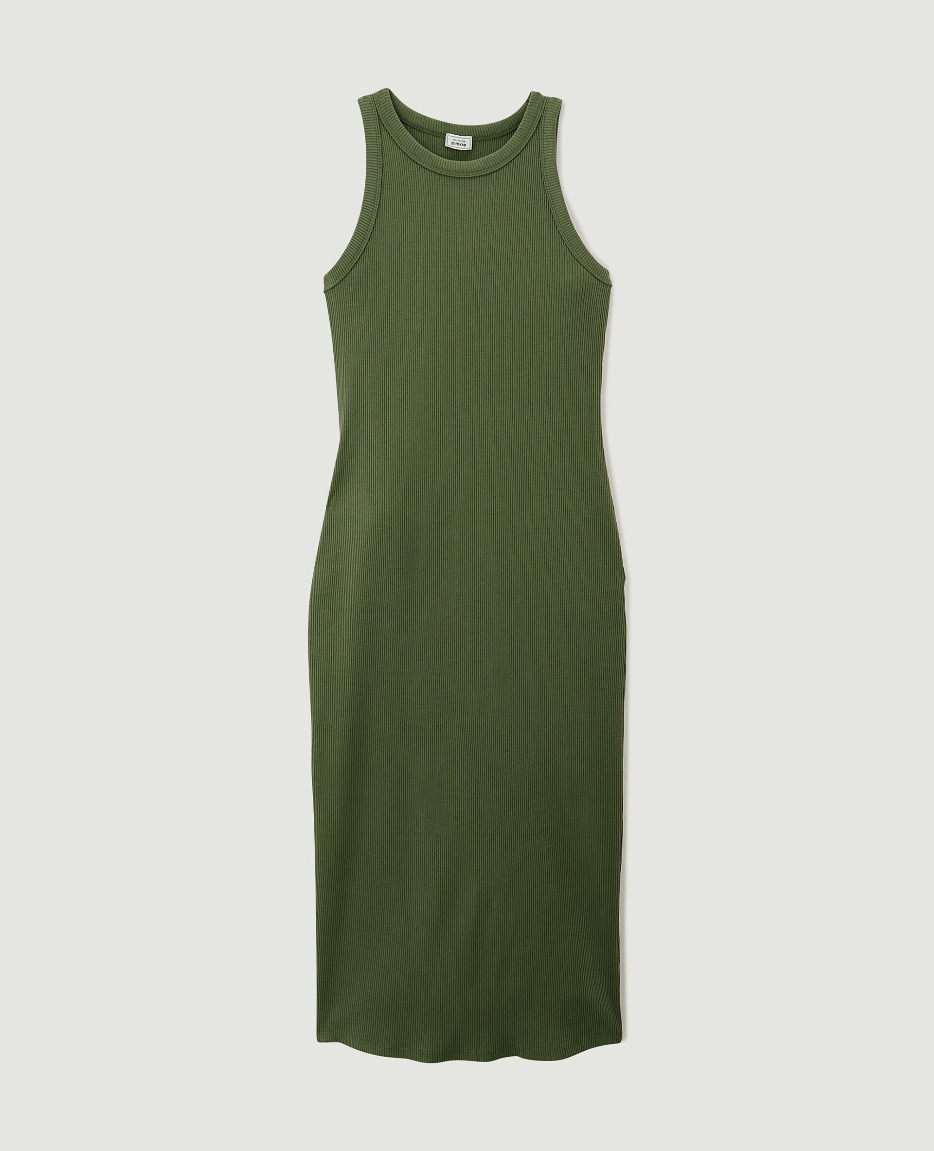 Robe débardeur maille côtelée - Vert kaki