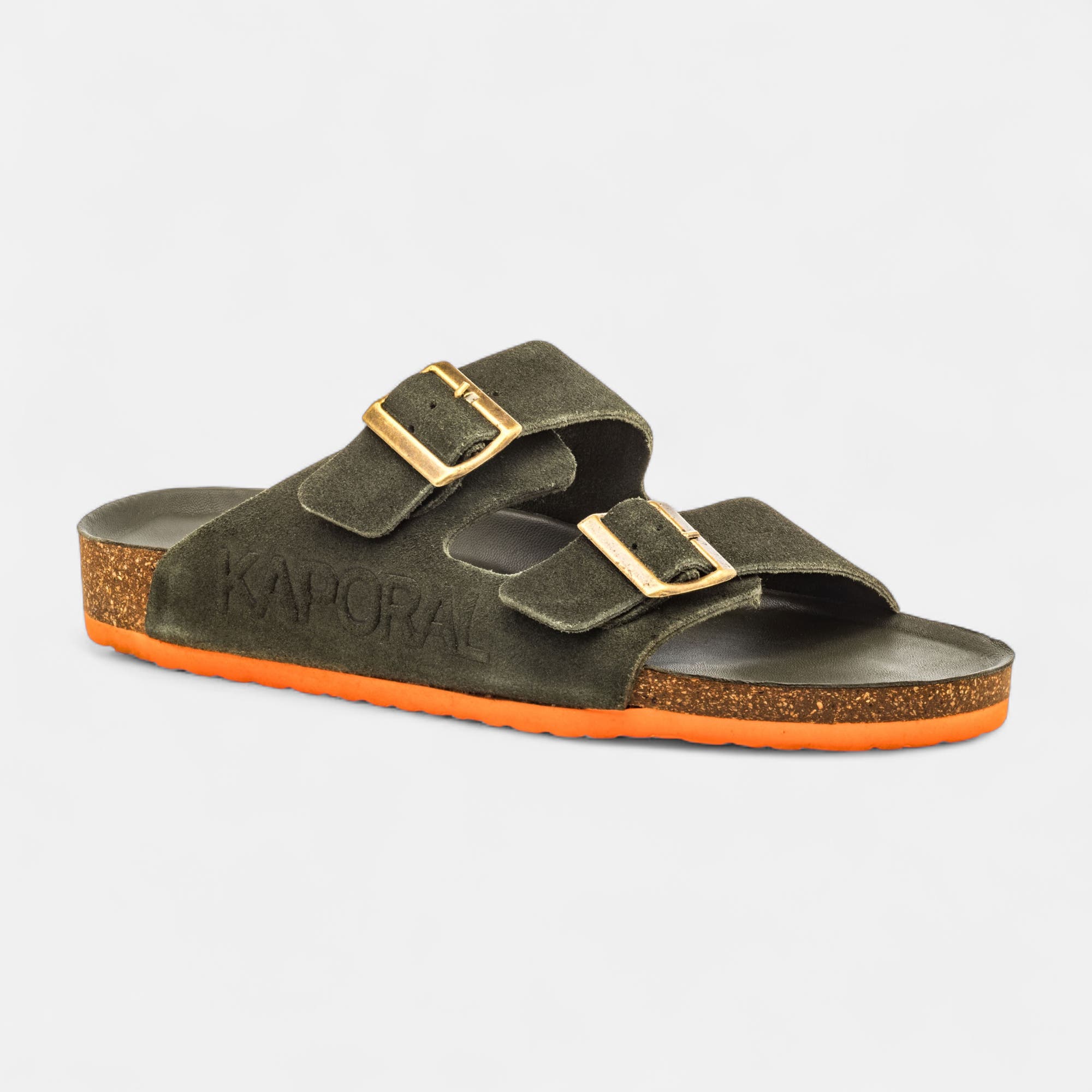 Mules semelle liège Homme en cuir kaki