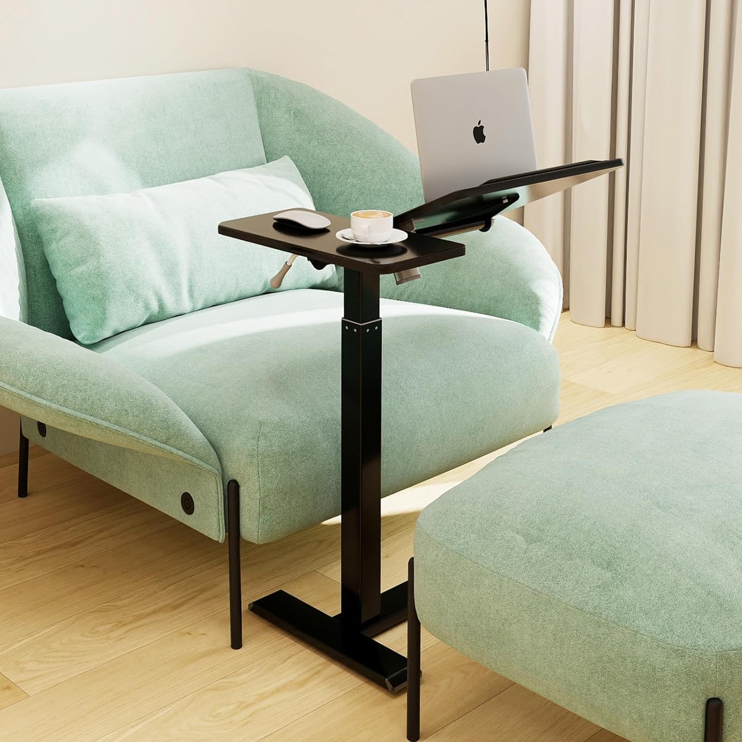 PUNCIA Laptoptisch höhenverstellbar 70-100cm drehbarer Laptopständer mit Rollen mobiles Stehpult Überbett-Tisch ergonomisch Steh-Sitztisch Präsentationswagen für Bett Sofa Büro Office Schwarz