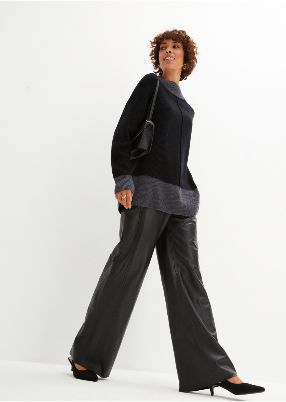 Pantalon large en cuir d'agneau nappa