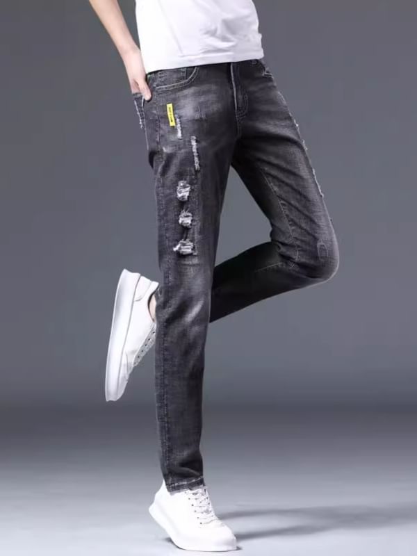 Denimic - Mid Rise Washed Distressed Slim Fit Jeans