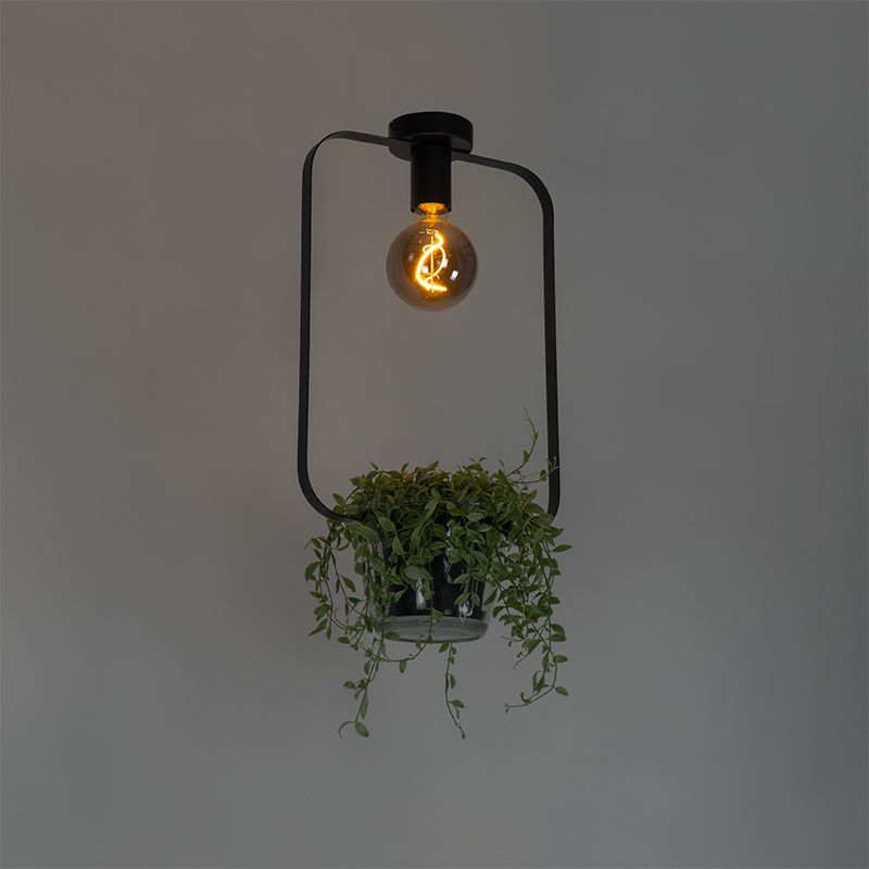 Moderne plafondlamp zwart met glas rechthoekig - Roslini