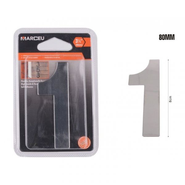 Marceu Número em Metal Prateado com Adesivo (8cm) - 1