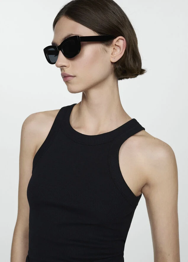 MANGO Ribbed cotton-blend top Black