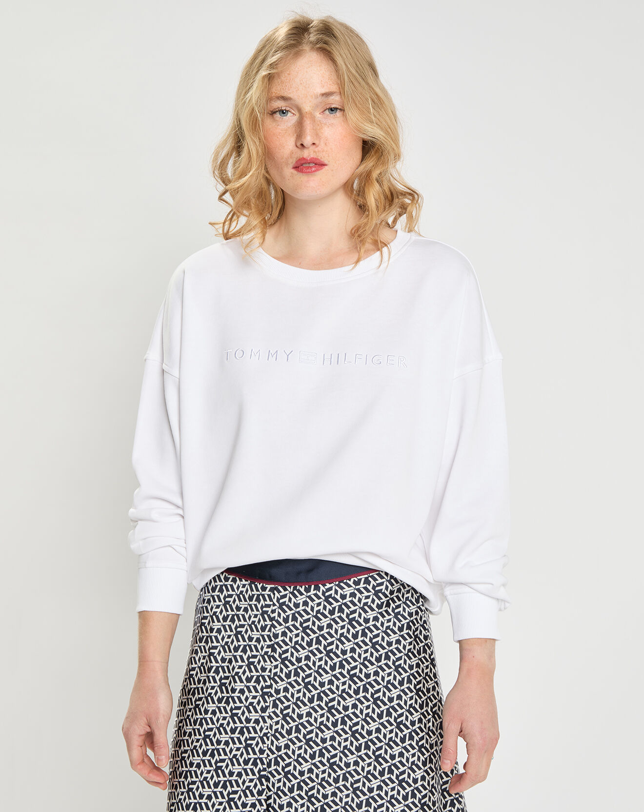Tommy Hilfiger Sweat 100% Coton Bio Oversized Tonal blanc