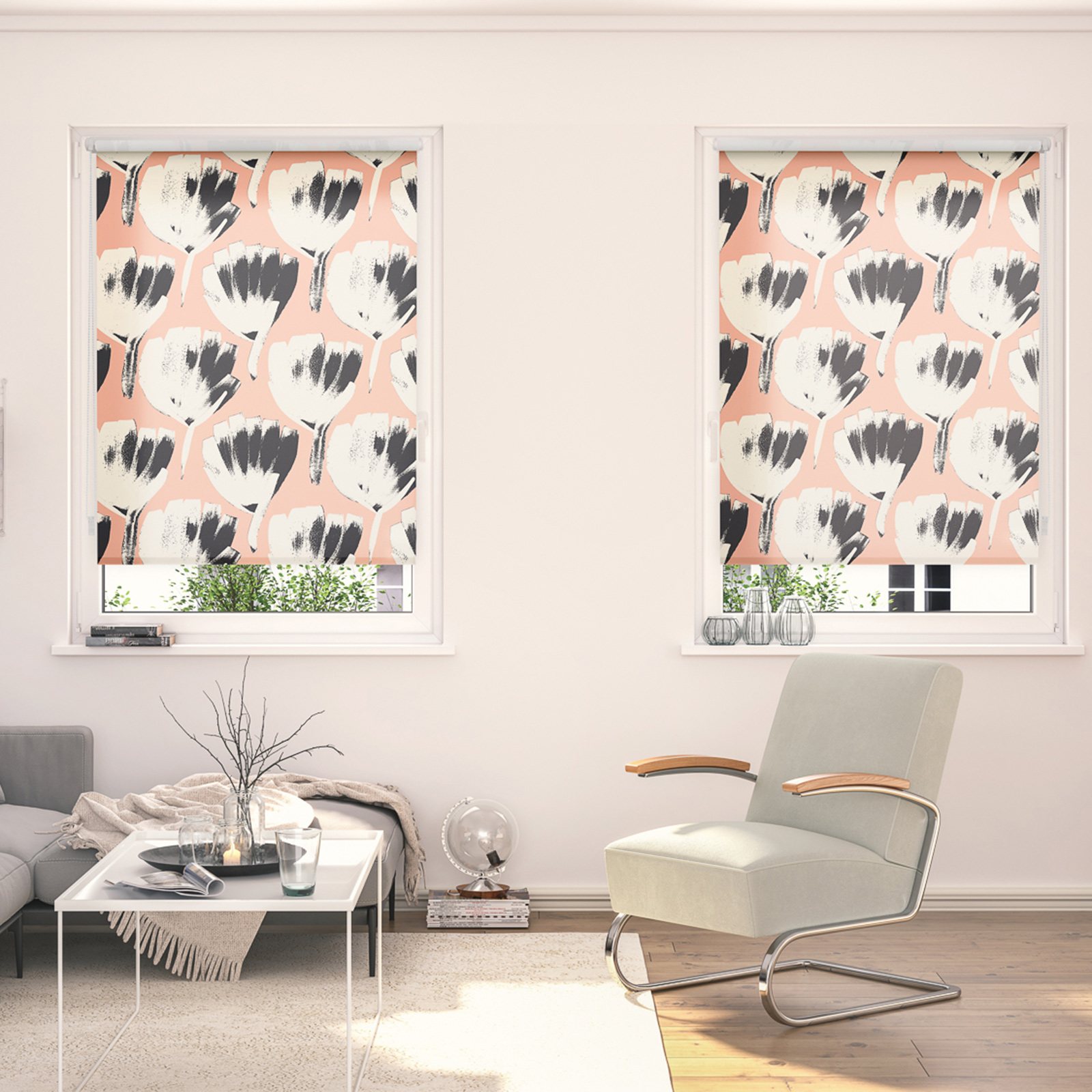 LICHTBLICK Verdunklungsrollo Blumen - rot - 45x150 cm