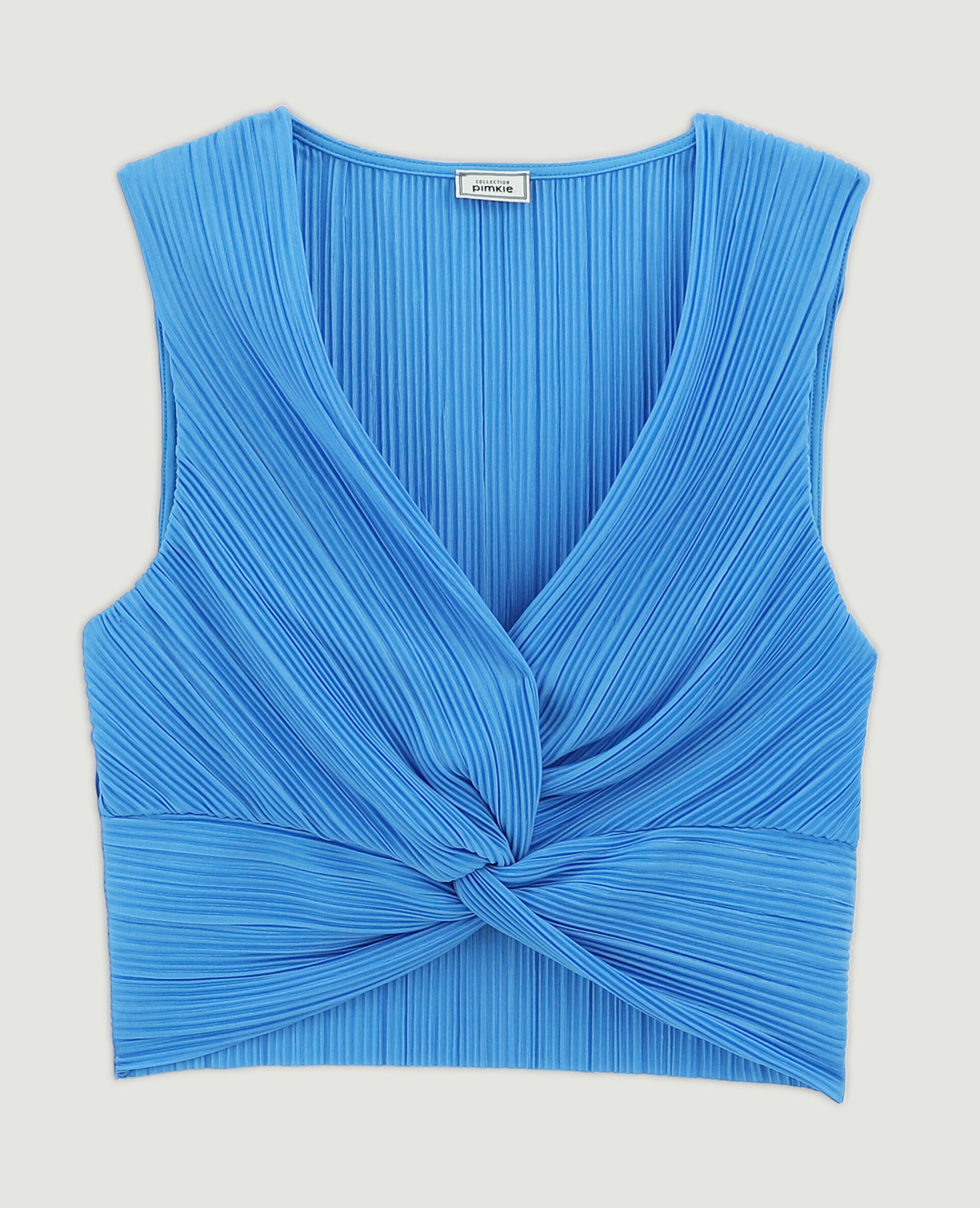 Top court en tissu plissé - Bleu