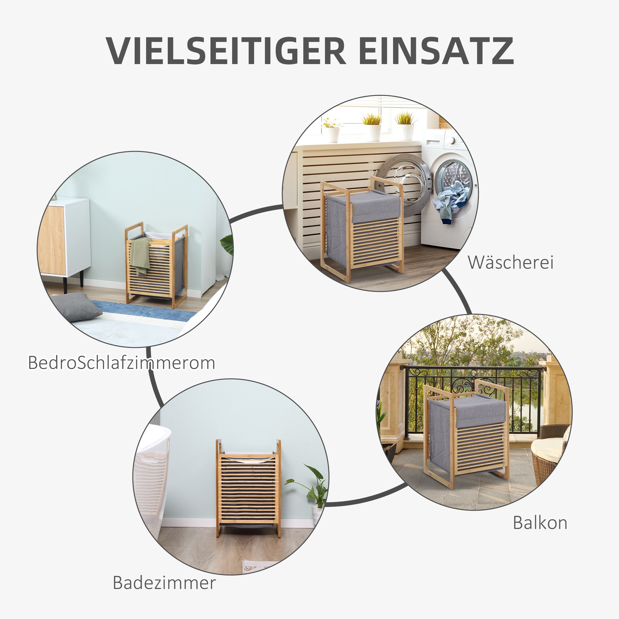HOMCOM Wäschekorb mit Deckel natur, grau 40B x 35T x 60,5H cm