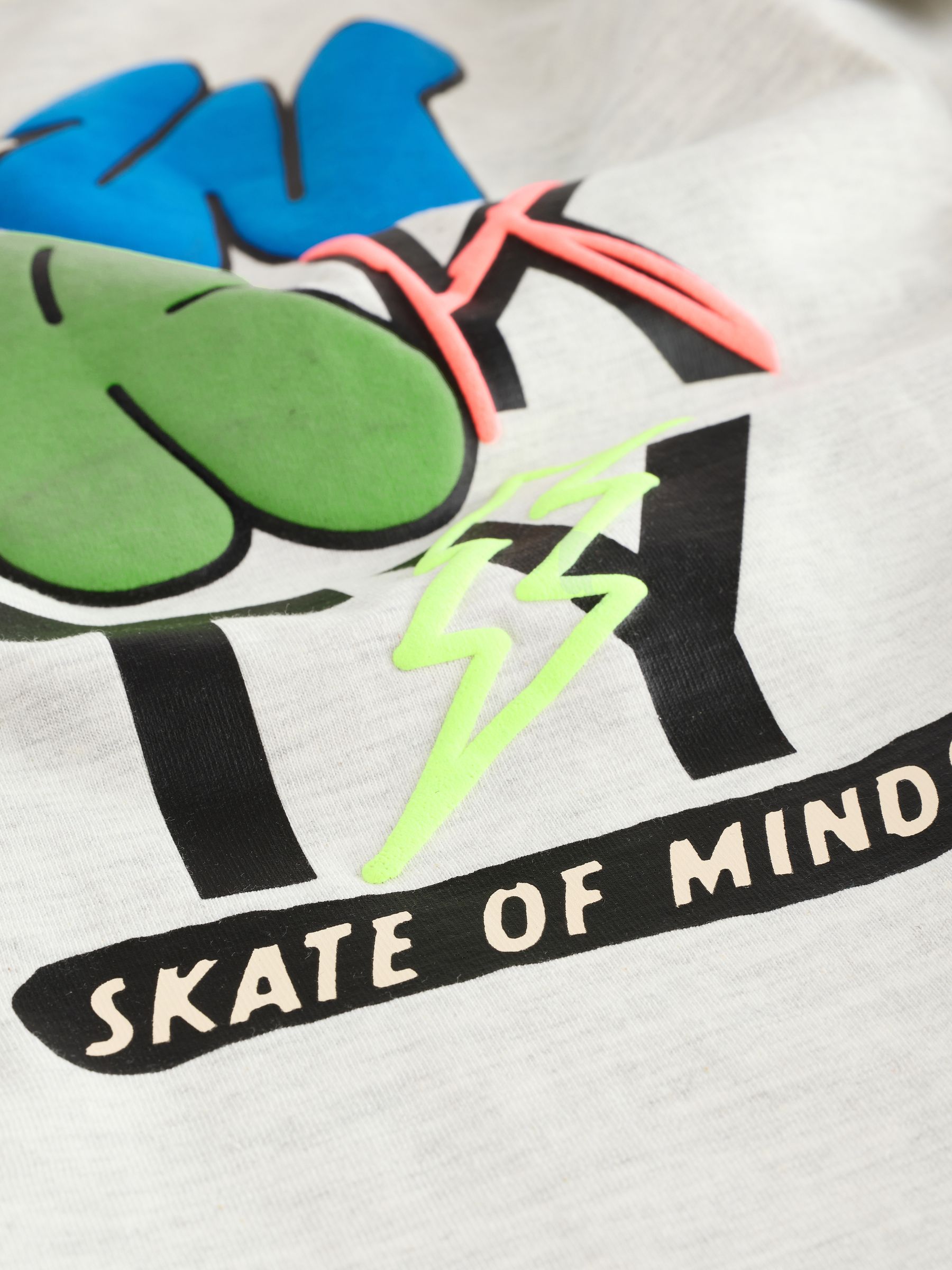 Grijs gemêleerd graffiti met slogan - Relaxed Fit Graphic Long Sleeve Cotton T-Shirt (3-16yrs)