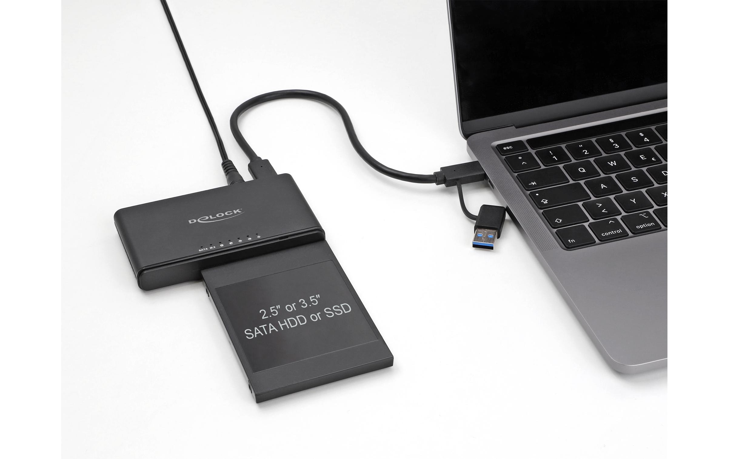 Konverter USB-C für 1x M.2 NVMe SSD +1x SATA SSD/HDDDelock USB Type-C Konverter für 1 x M.2 NVMe SSD + 1 x SATA SSD / HDD mit Klon Funktion