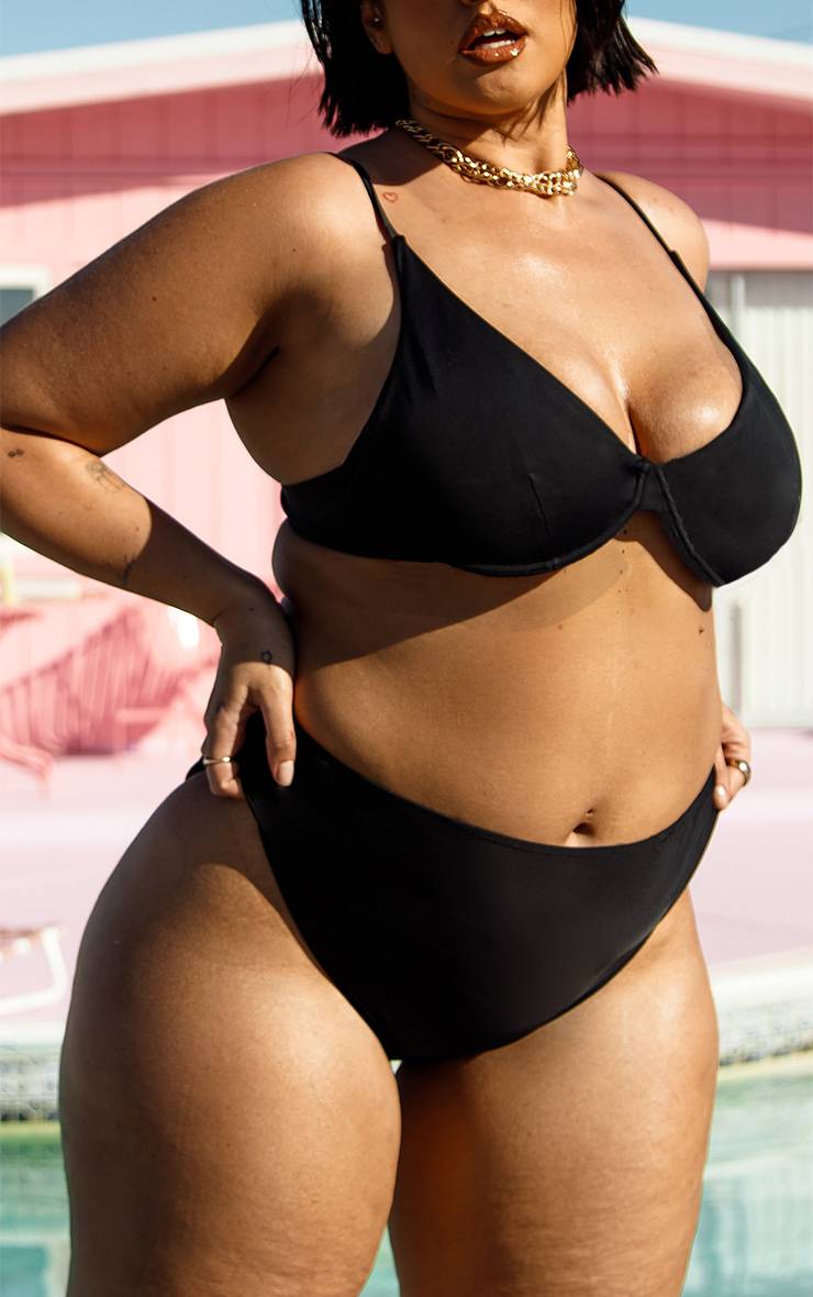 Noir Bas De Bikini Taille Haute Mix & Match Grande Taille