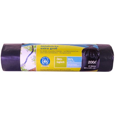 Sac poubelle, extra grand, noir, 200 litres