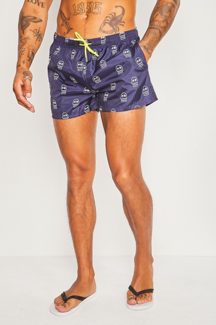 Short de bain bleu marine à tête de morts
