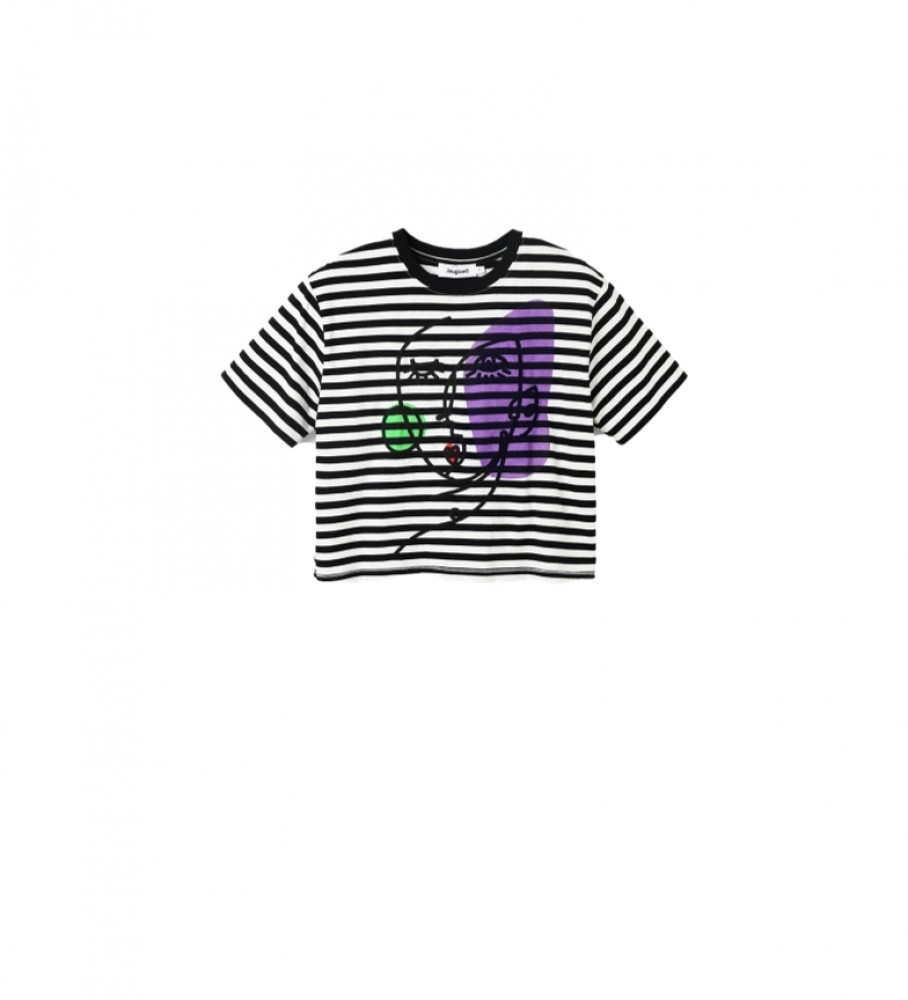 Camiseta listrada Desigual Arty Face preta