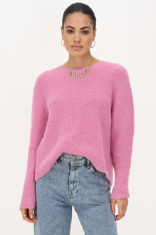 Roze gebreide trui met strikken