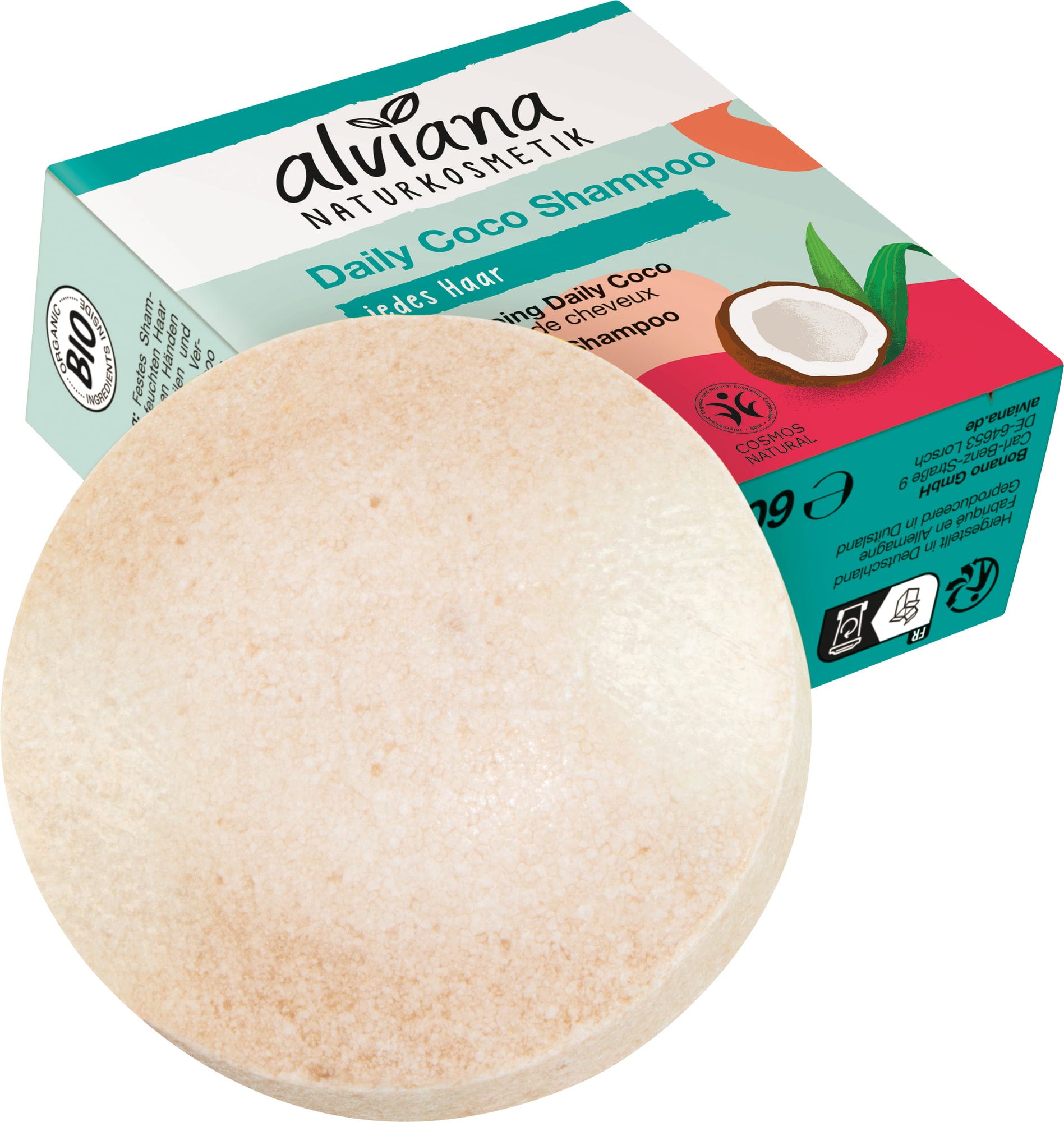 alviana Naturkosmetik  Festes Shampoo Bio-Kokos & Bio-Arganöl, 60 g