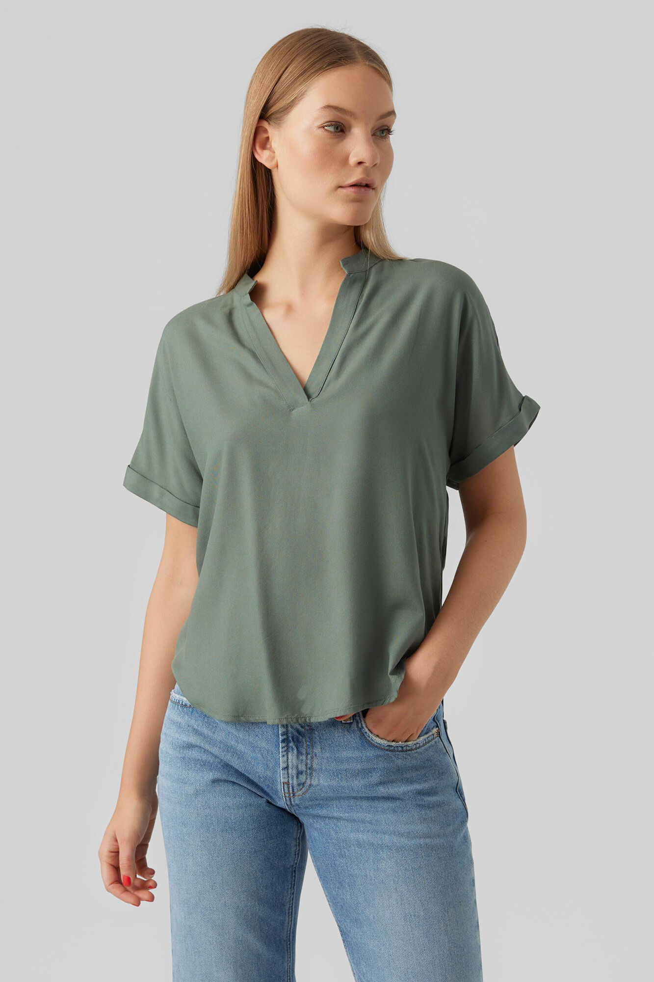 Blusa básica de manga curta - Verde