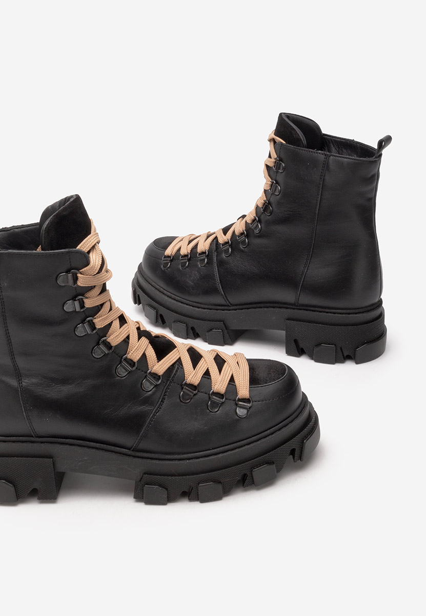 Bottines à lacets femme en cuir noirs Mercy