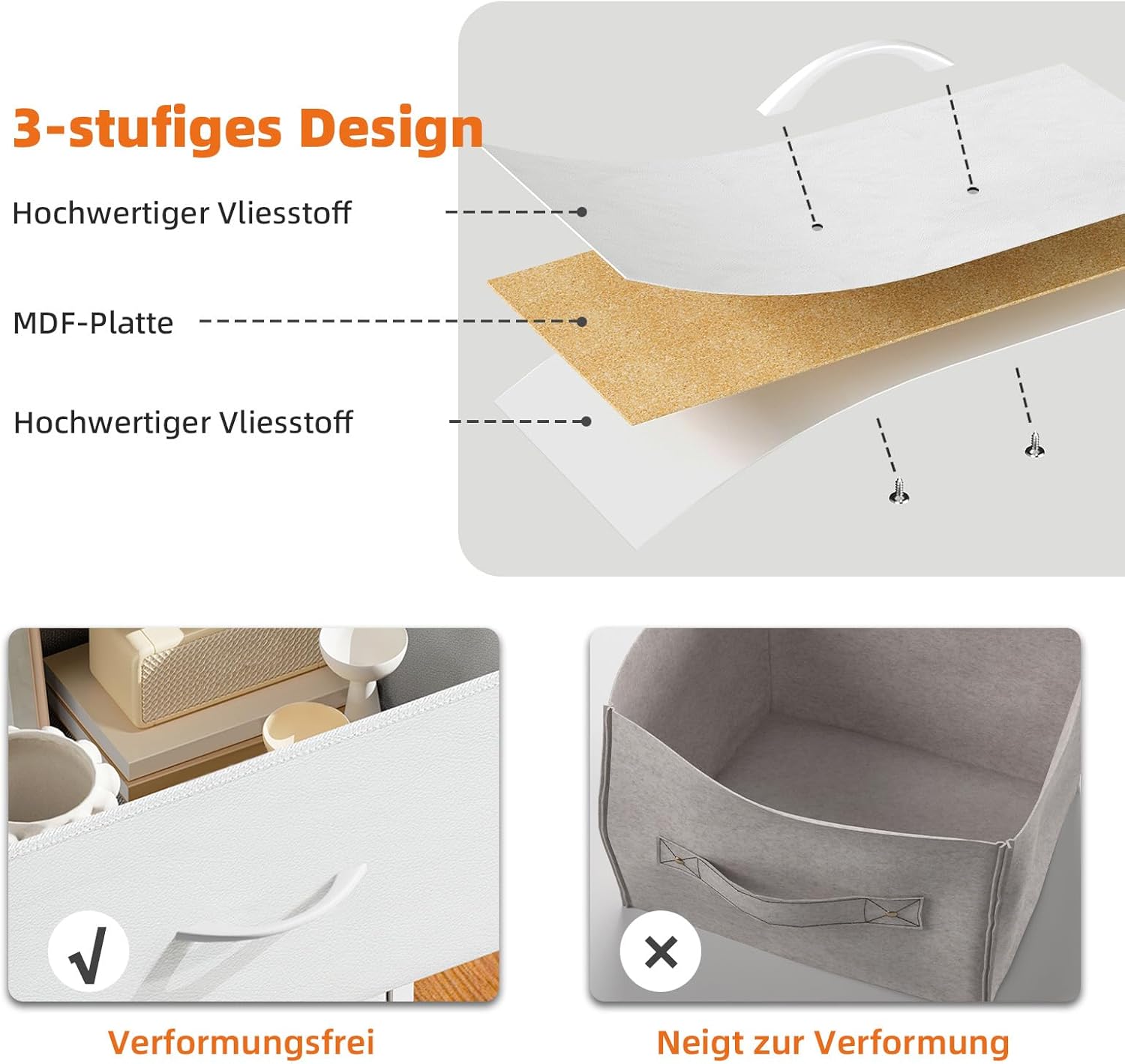 Somdot Kommode Schlafzimmer Wohnzimmer Flur mit Schubladen, Komodenschrank mit LED und Steckdosenleiste (2 AC-Steckdosen, 1USB, 1Type-C), 8 Stoffschubladen, Weiß, 29T x 99B x 70,5H cm